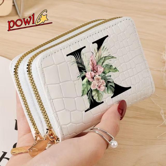 イニシャルプリントクレジットカードウォレット大容量デュアルジッパースタイリッシュ < 女性ファッション イニシャルプリントクレジットカードウォレット大容量デュアルジッパースタイリッシュ < 女性ファッションの