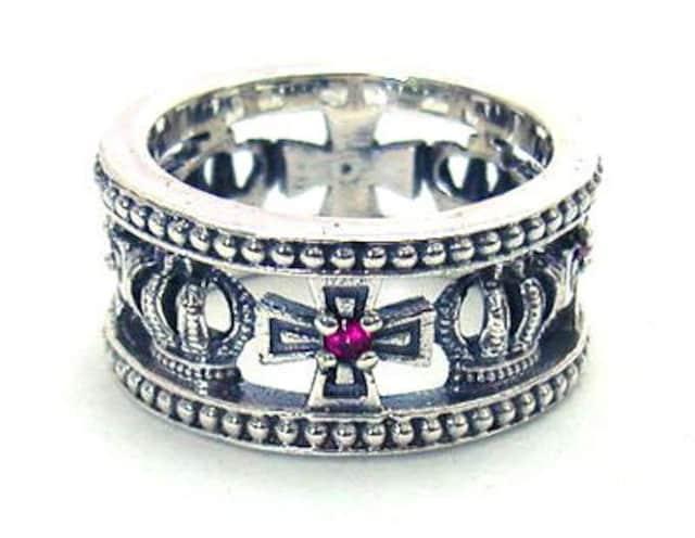 クラウン&クロスミディーバルリング シルバー925ルビー < 男性アクセサリー/時計  クラウン&クロスミディーバルリング シルバー925ルビー  < 男性アクセサリー/時計の