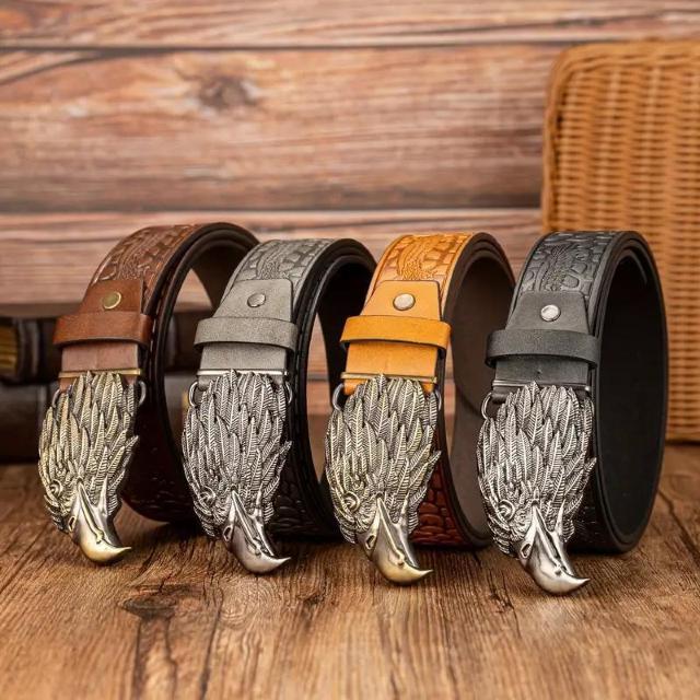 超お買い得1390円★メンズファッションベルト ユニークなイーグルフェザーバックル付き - フェイクレザー ブラック < 男性ファッション  超お買い得1390円★メンズファッションベルト ユニークなイーグルフェザーバックル付き - フェイクレザー ブラック < 男性ファッションの