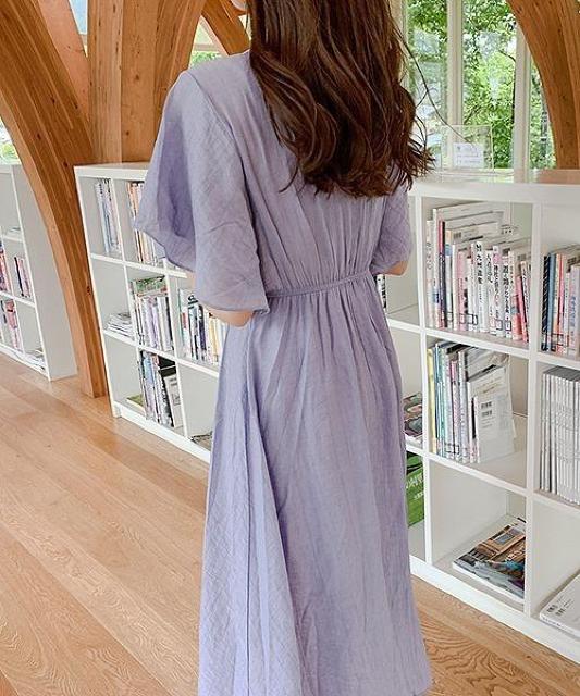 スタイルUP●フレンチスリーブワンピース●ラベンダー ライトパープル●韓流 韓国風 < 女性ファッション  スタイルUP●フレンチスリーブワンピース●ラベンダー ライトパープル●韓流 韓国風 < 女性ファッションの