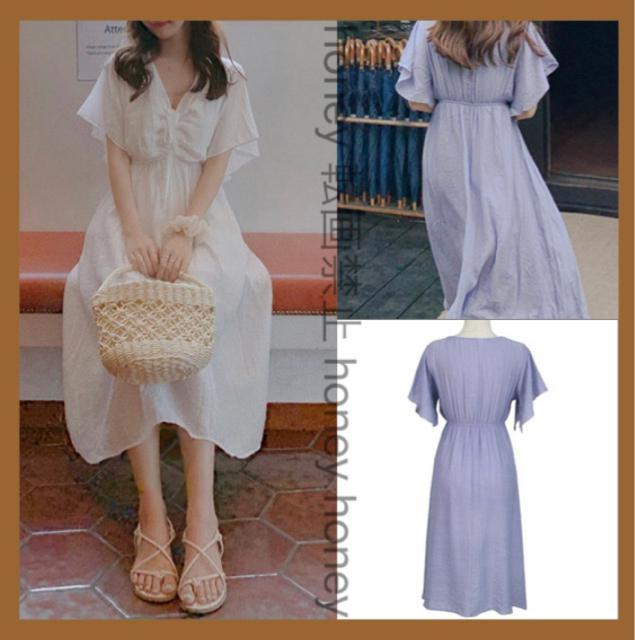 スタイルUP●フレンチスリーブワンピース●ラベンダー ライトパープル●韓流 韓国風 < 女性ファッション  スタイルUP●フレンチスリーブワンピース●ラベンダー ライトパープル●韓流 韓国風 < 女性ファッションの
