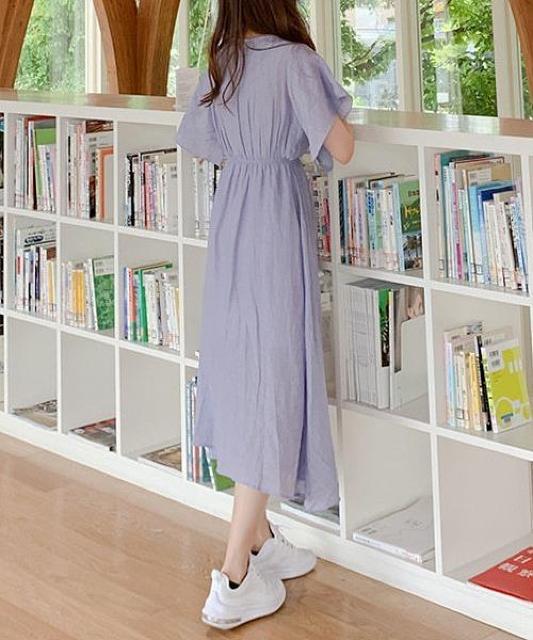 スタイルUP●フレンチスリーブワンピース●ラベンダー ライトパープル●韓流 韓国風 < 女性ファッション  スタイルUP●フレンチスリーブワンピース●ラベンダー ライトパープル●韓流 韓国風 < 女性ファッションの