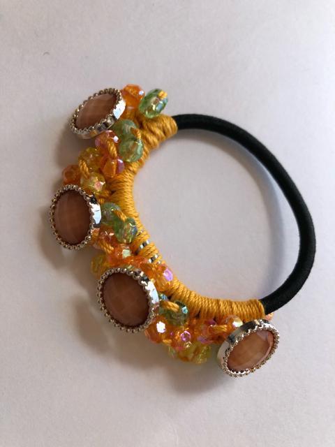 ハンドメイド ヘアゴム キラキラビーズ盛り盛り♪ ガーリー オレンジ < 女性ファッション  ハンドメイド ヘアゴム キラキラビーズ盛り盛り♪ ガーリー オレンジ < 女性ファッションの