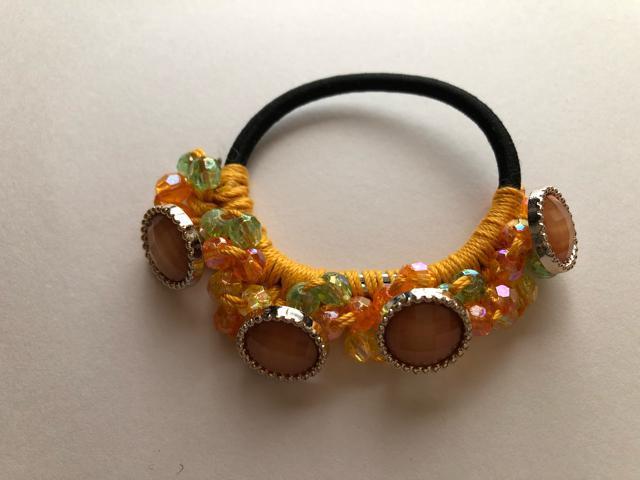 ハンドメイド ヘアゴム キラキラビーズ盛り盛り♪ ガーリー オレンジ < 女性ファッション  ハンドメイド ヘアゴム キラキラビーズ盛り盛り♪ ガーリー オレンジ < 女性ファッションの