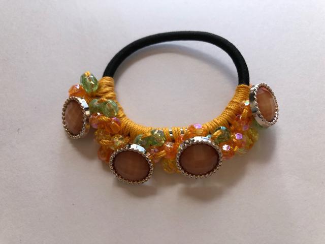ハンドメイド ヘアゴム キラキラビーズ盛り盛り♪ ガーリー オレンジ < 女性ファッション  ハンドメイド ヘアゴム キラキラビーズ盛り盛り♪ ガーリー オレンジ < 女性ファッションの