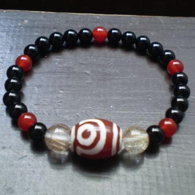 *二眼天珠*オニキスxカーネリアンxルチルクォーツブレスレット < 女性アクセサリー/時計 *二眼天珠*オニキスxカーネリアンxルチルクォーツブレスレット < 女性アクセサリー/時計の