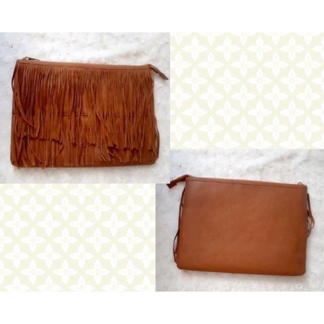 フェイクレザー フリンジ ブラウン クラッチバッグ ポーチ コスメ < 女性ファッション  フェイクレザー フリンジ ブラウン クラッチバッグ ポーチ コスメ  < 女性ファッションの