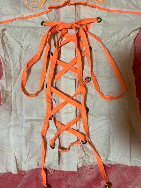 d.i.a. オフホワイト×オレンジ  ゴールドボタン オレンジライン  バックレースアップ 露出 デザインシャツ 新品未使用 < ブランド  d.i.a. オフホワイト×オレンジ  ゴールドボタン オレンジライン  バックレースアップ 露出 デザインシャツ 新品未使用 < ブランドの