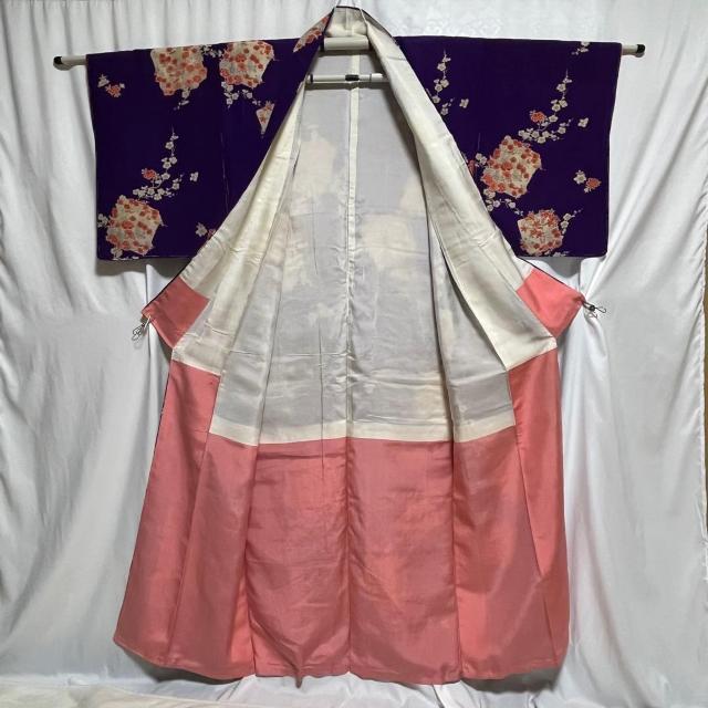 送料込 銘仙 アンティーク 着物 小紋 袷 紫 青 花柄 正絹 < 女性ファッション 送料込 銘仙 アンティーク 着物 小紋 袷 紫 青 花柄 正絹 < 女性ファッションの