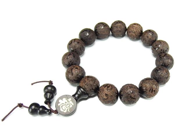 夫婦和合龍鳳呈祥精工彫り檀木15mm福文字弟子玉付木製数珠ブレスレット < 男性アクセサリー/時計  夫婦和合龍鳳呈祥精工彫り檀木15mm福文字弟子玉付木製数珠ブレスレット  < 男性アクセサリー/時計の