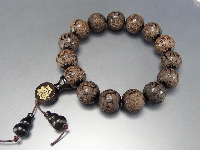 夫婦和合龍鳳呈祥精工彫り檀木15mm福文字弟子玉付木製数珠ブレスレット < 男性アクセサリー/時計  夫婦和合龍鳳呈祥精工彫り檀木15mm福文字弟子玉付木製数珠ブレスレット < 男性アクセサリー/時計の