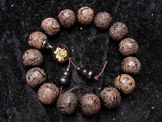 夫婦和合龍鳳呈祥精工彫り檀木15mm福文字弟子玉付木製数珠ブレスレット < 男性アクセサリー/時計  夫婦和合龍鳳呈祥精工彫り檀木15mm福文字弟子玉付木製数珠ブレスレット < 男性アクセサリー/時計の