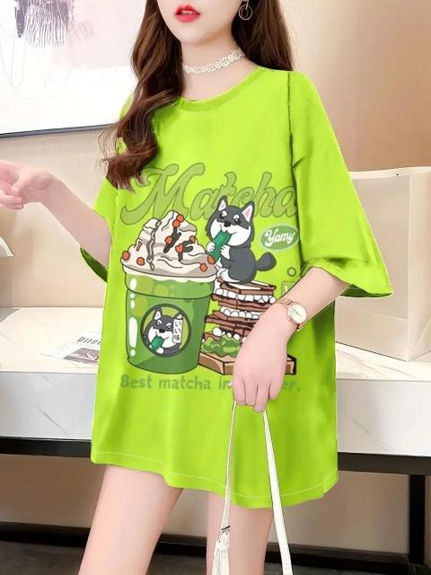 超お買い得1290円★レディース 大きいサイズ  カートゥーンプリント Tシャツ ゆったりフィット 半袖  グリーン フリー < 女性ファッション  超お買い得1290円★レディース 大きいサイズ  カートゥーンプリント Tシャツ ゆったりフィット 半袖  グリーン フリー < 女性ファッションの