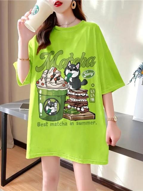 超お買い得1290円★レディース 大きいサイズ  カートゥーンプリント Tシャツ ゆったりフィット 半袖  グリーン フリー < 女性ファッション  超お買い得1290円★レディース 大きいサイズ  カートゥーンプリント Tシャツ ゆったりフィット 半袖  グリーン フリー < 女性ファッションの