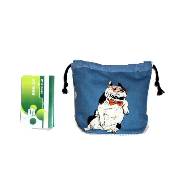 【底マチ幅が広い巾着】◆フレンチブルドック×ターコイズブルー地◆裏地あり巾着 < 女性ファッション 【底マチ幅が広い巾着】◆フレンチブルドック×ターコイズブルー地◆裏地あり巾着 < 女性ファッションの