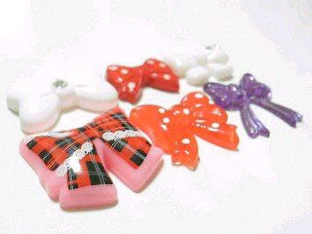 デコパーツ♪チェック&水玉&ラインストーン付き リボンパーツ 6個セット < 香水/コスメ/ネイル デコパーツ♪チェック&水玉&ラインストーン付き リボンパーツ 6個セット < 香水/コスメ/ネイルの