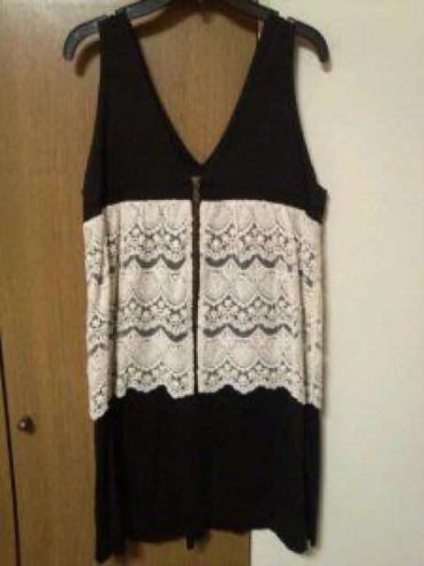 黒チュニックアイボリーレースかぎ針後ろジッパー国産厚地S〜M < 女性ファッション  黒チュニックアイボリーレースかぎ針後ろジッパー国産厚地S〜M < 女性ファッションの