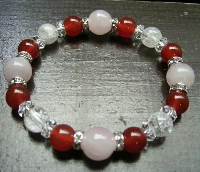 ローズクォーツxカーネリアンxクラック水晶ブレスレット < 女性アクセサリー/時計 ローズクォーツxカーネリアンxクラック水晶ブレスレット < 女性アクセサリー/時計の