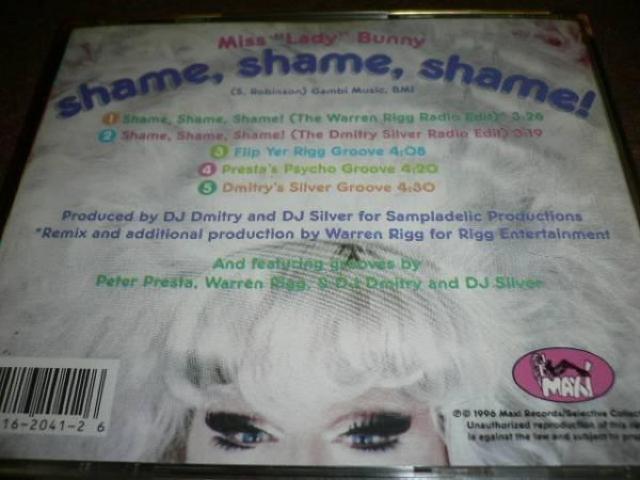 MISS LADY BUNNY�@�yCD�z�@SHAME! SHAME! SHAME �~�X�E���f�B�E�o�j�[ �� CD/DVD/�r�f�I�� 