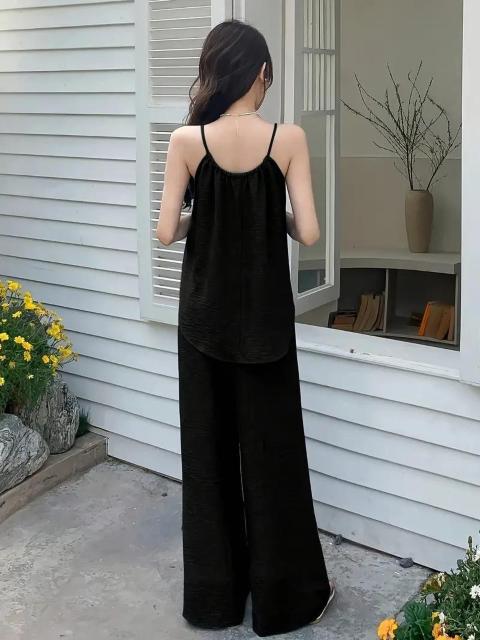 爆ヤス価格1990円★レディース 夏用 サスペンダーパンツセット ホルターネックトップ ワイドウエストパンツ 日本サイズM < 女性ファッション  爆ヤス価格1990円★レディース 夏用 サスペンダーパンツセット ホルターネックトップ ワイドウエストパンツ 日本サイズM < 女性ファッションの