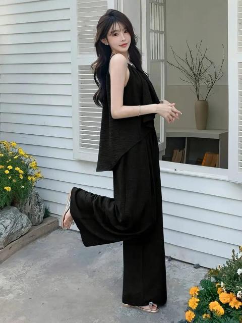 爆ヤス価格1990円★レディース 夏用 サスペンダーパンツセット ホルターネックトップ ワイドウエストパンツ 日本サイズM < 女性ファッション  爆ヤス価格1990円★レディース 夏用 サスペンダーパンツセット ホルターネックトップ ワイドウエストパンツ 日本サイズM < 女性ファッションの