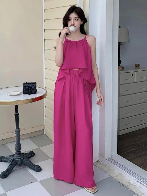 爆ヤス価格1990円★レディース 夏用 サスペンダーパンツセット ホルターネックトップ ワイドウエストパンツ 日本サイズM < 女性ファッション  爆ヤス価格1990円★レディース 夏用 サスペンダーパンツセット ホルターネックトップ ワイドウエストパンツ 日本サイズM < 女性ファッションの