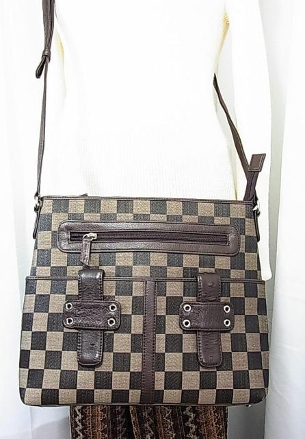 500円スタ【未使用】格子柄 キャンバス × 1部オーストリッチ ショルダーバッグ 自立型 < 女性ファッション 500円スタ【未使用】格子柄 キャンバス × 1部オーストリッチ ショルダーバッグ 自立型 < 女性ファッションの