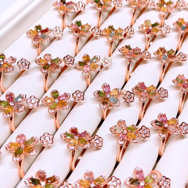 合計1.5ct 宝石トルマリン 5石 フラワーデザインリング < 女性アクセサリー/時計  合計1.5ct 宝石トルマリン 5石 フラワーデザインリング < 女性アクセサリー/時計の