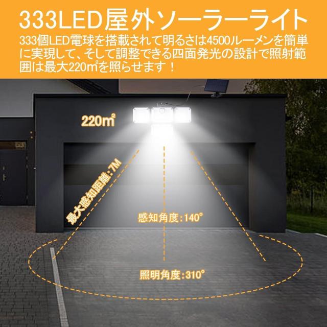 センサーライト 屋外 ソーラーライト 分離型 【333LED 自由調整4灯式 5M延長コード 2400mAh大容量バッテリー】 < ペット/手芸/園芸  センサーライト 屋外 ソーラーライト 分離型 【333LED 自由調整4灯式 5M延長コード 2400mAh大容量バッテリー】 < ペット/手芸/園芸の