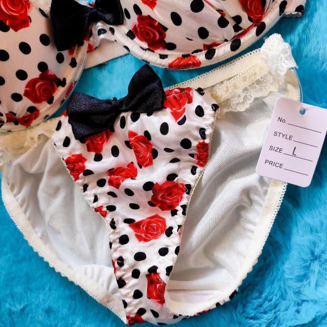 ツルツルサテンがエロcute。。F80×L。。ドット柄×薔薇柄ブラジャー&ショーツセット。。グラマー大きいサイズローズバラ柄花柄 < 女性ファッション  ツルツルサテンがエロcute。。F80×L。。ドット柄×薔薇柄ブラジャー&ショーツセット。。グラマー大きいサイズローズバラ柄花柄 < 女性ファッションの