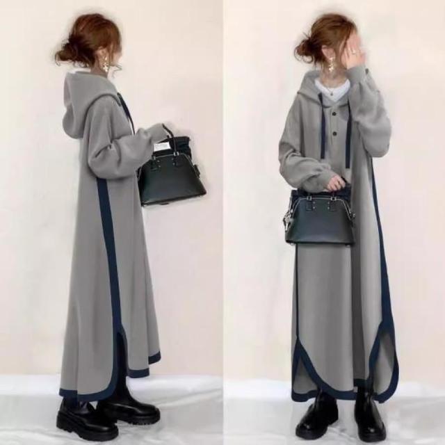 〜3L4L*バイカラーパイピングデザインフード付ワ < 女性ファッション 〜3L4L*バイカラーパイピングデザインフード付ワ < 女性ファッションの