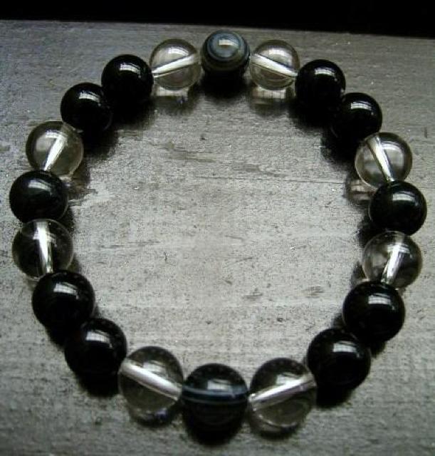 ☆即決☆天眼石xオニキスx水晶ブレスレット < 男性アクセサリー/時計 ☆即決☆天眼石xオニキスx水晶ブレスレット < 男性アクセサリー/時計の