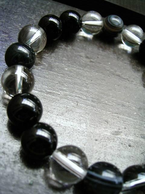 ☆即決☆天眼石xオニキスx水晶ブレスレット < 男性アクセサリー/時計 ☆即決☆天眼石xオニキスx水晶ブレスレット < 男性アクセサリー/時計の