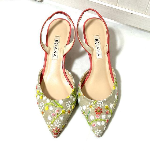 美品 DIANA ダイアナ 花柄 刺繍 パンプス 23.5cm < ブランド  美品 DIANA ダイアナ 花柄 刺繍 パンプス 23.5cm < ブランドの