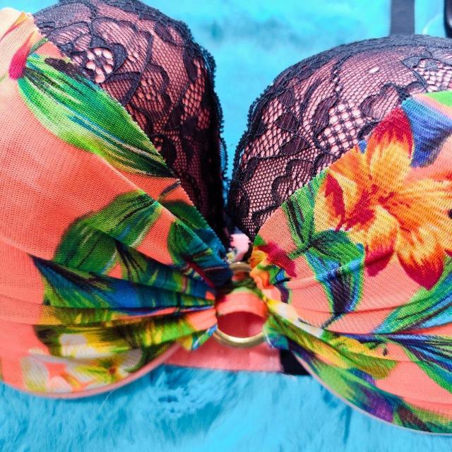 激カワッ。。。F80×L。。南国ボタニカル柄ブラジャー&ショーツセット。。大きいサイズグラマーネオンカラーヴィヴィッドオレンジ < 女性ファッション  激カワッ。。。F80×L。。南国ボタニカル柄ブラジャー&ショーツセット。。大きいサイズグラマーネオンカラーヴィヴィッドオレンジ < 女性ファッションの