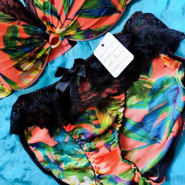 激カワッ。。。F80×L。。南国ボタニカル柄ブラジャー&ショーツセット。。大きいサイズグラマーネオンカラーヴィヴィッドオレンジ < 女性ファッション  激カワッ。。。F80×L。。南国ボタニカル柄ブラジャー&ショーツセット。。大きいサイズグラマーネオンカラーヴィヴィッドオレンジ < 女性ファッションの