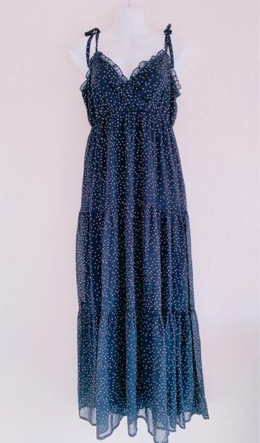 ANAPCHILLE黒白ドットシースルーフリルシフォンロングフレアリボンキャミマキシワンピースアナップチルブラックホワイト < ブランド ANAPCHILLE黒白ドットシースルーフリルシフォンロングフレアリボンキャミマキシワンピースアナップチルブラックホワイト < ブランドの