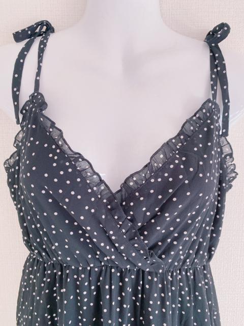 ANAPCHILLE黒白ドットシースルーフリルシフォンロングフレアリボンキャミマキシワンピースアナップチルブラックホワイト < ブランド ANAPCHILLE黒白ドットシースルーフリルシフォンロングフレアリボンキャミマキシワンピースアナップチルブラックホワイト < ブランドの