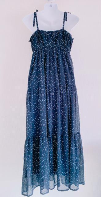 ANAPCHILLE黒白ドットシースルーフリルシフォンロングフレアリボンキャミマキシワンピースアナップチルブラックホワイト < ブランド ANAPCHILLE黒白ドットシースルーフリルシフォンロングフレアリボンキャミマキシワンピースアナップチルブラックホワイト < ブランドの