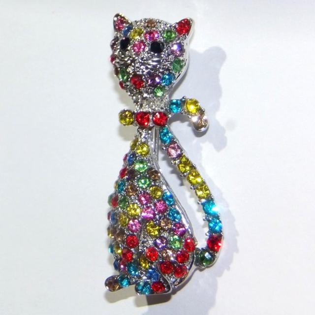 猫 ネコ ねこ カラフル ラインストーン ブローチ バッジ ピンバッジ ラペルピン < 女性アクセサリー/時計  猫 ネコ ねこ カラフル ラインストーン ブローチ バッジ ピンバッジ ラペルピン  < 女性アクセサリー/時計の
