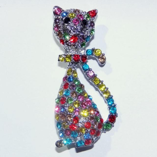 猫 ネコ ねこ カラフル ラインストーン ブローチ バッジ ピンバッジ ラペルピン < 女性アクセサリー/時計  猫 ネコ ねこ カラフル ラインストーン ブローチ バッジ ピンバッジ ラペルピン < 女性アクセサリー/時計の