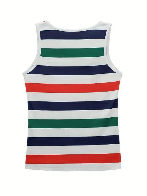 超お買い得990円★女性の夏用タンクトップ、ストライプ柄のポリエステルとスパンデックスのブレンド 日本サイズL < 女性ファッション  超お買い得990円★女性の夏用タンクトップ、ストライプ柄のポリエステルとスパンデックスのブレンド 日本サイズL < 女性ファッションの