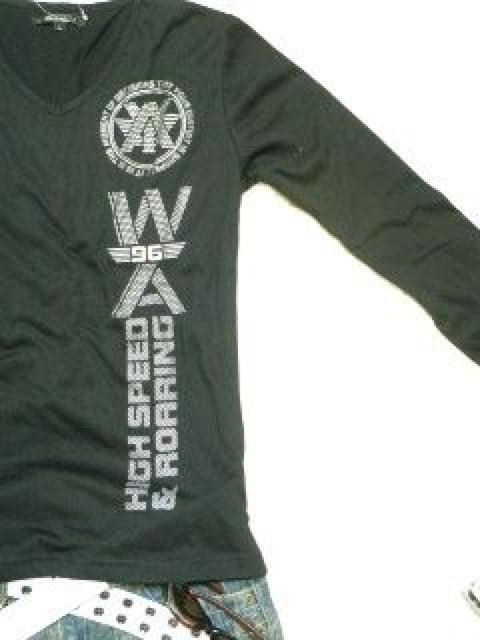 オラオラ.悪羅悪羅.お兄♪VネックプリントロンT ブラック×シルバー L < 男性ファッション オラオラ.悪羅悪羅.お兄♪VネックプリントロンT ブラック×シルバー L < 男性ファッションの