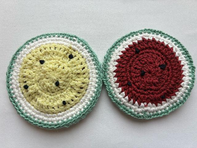 ハンドメイド コースター 一枚で二度美味しいスイカ♪ ペア < 女性ファッション  ハンドメイド コースター 一枚で二度美味しいスイカ♪ ペア < 女性ファッションの