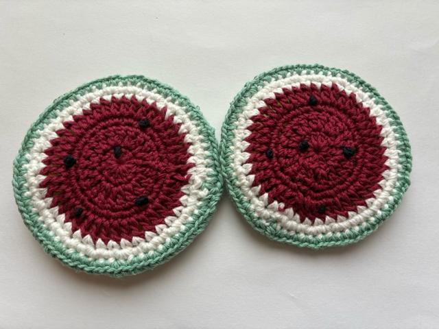 ハンドメイド コースター 一枚で二度美味しいスイカ♪ ペア < 女性ファッション  ハンドメイド コースター 一枚で二度美味しいスイカ♪ ペア < 女性ファッションの