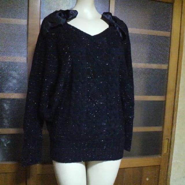 LIVIN ALONEラメラメ肩リボン ニット・セーター < 女性ファッション  LIVIN ALONEラメラメ肩リボン ニット・セーター  < 女性ファッションの