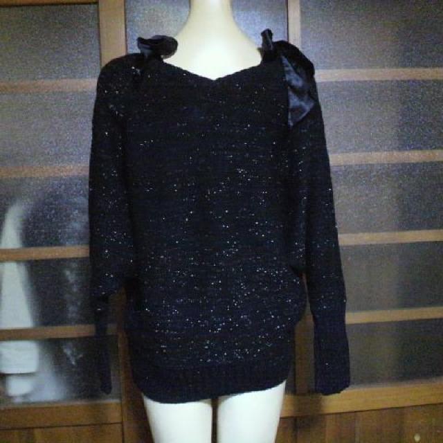 LIVIN ALONEラメラメ肩リボン ニット・セーター < 女性ファッション  LIVIN ALONEラメラメ肩リボン ニット・セーター < 女性ファッションの