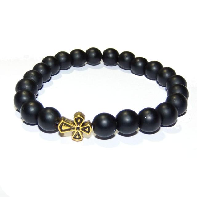 クロスモチーフ 十字架 黒色 ブラック 天然石 ブレスレット 数珠 < 男性アクセサリー/時計 クロスモチーフ 十字架 黒色 ブラック 天然石 ブレスレット 数珠 < 男性アクセサリー/時計の