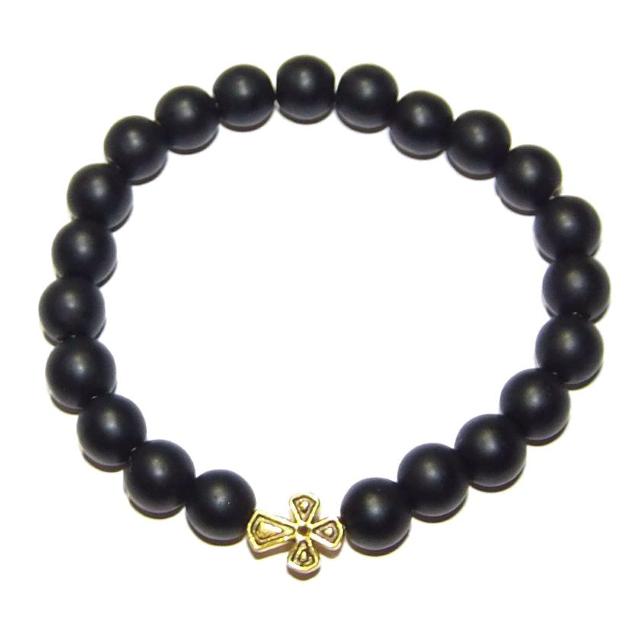 クロスモチーフ 十字架 黒色 ブラック 天然石 ブレスレット 数珠 < 男性アクセサリー/時計 クロスモチーフ 十字架 黒色 ブラック 天然石 ブレスレット 数珠 < 男性アクセサリー/時計の