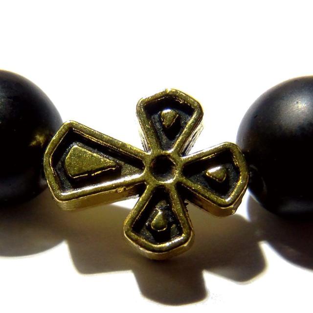 クロスモチーフ 十字架 黒色 ブラック 天然石 ブレスレット 数珠 < 男性アクセサリー/時計 クロスモチーフ 十字架 黒色 ブラック 天然石 ブレスレット 数珠 < 男性アクセサリー/時計の